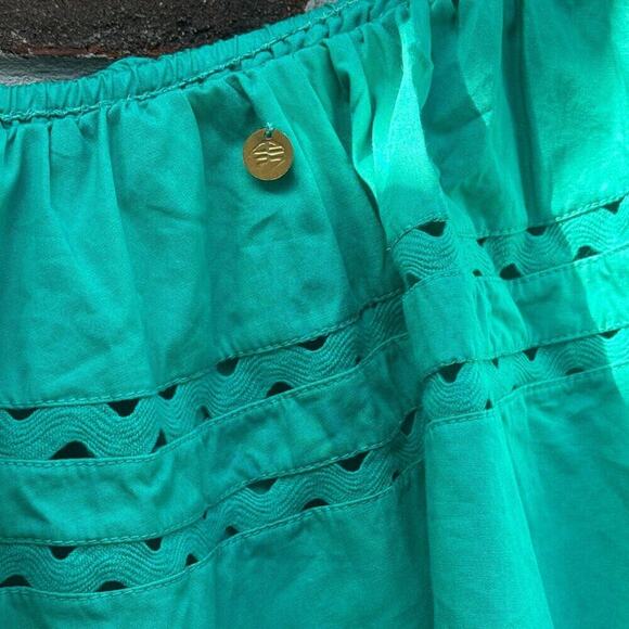 Antik Batik Aqua One Shoulder Maxi Dress Tiered Ruffle Cotton Resort Wear S - Picture 4 of 7